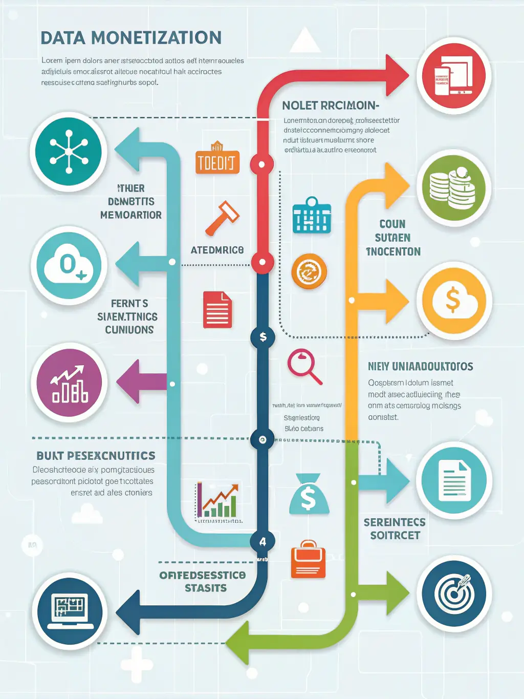 A diagram illustrating different revenue models, showcasing various income streams and financial strategies.
